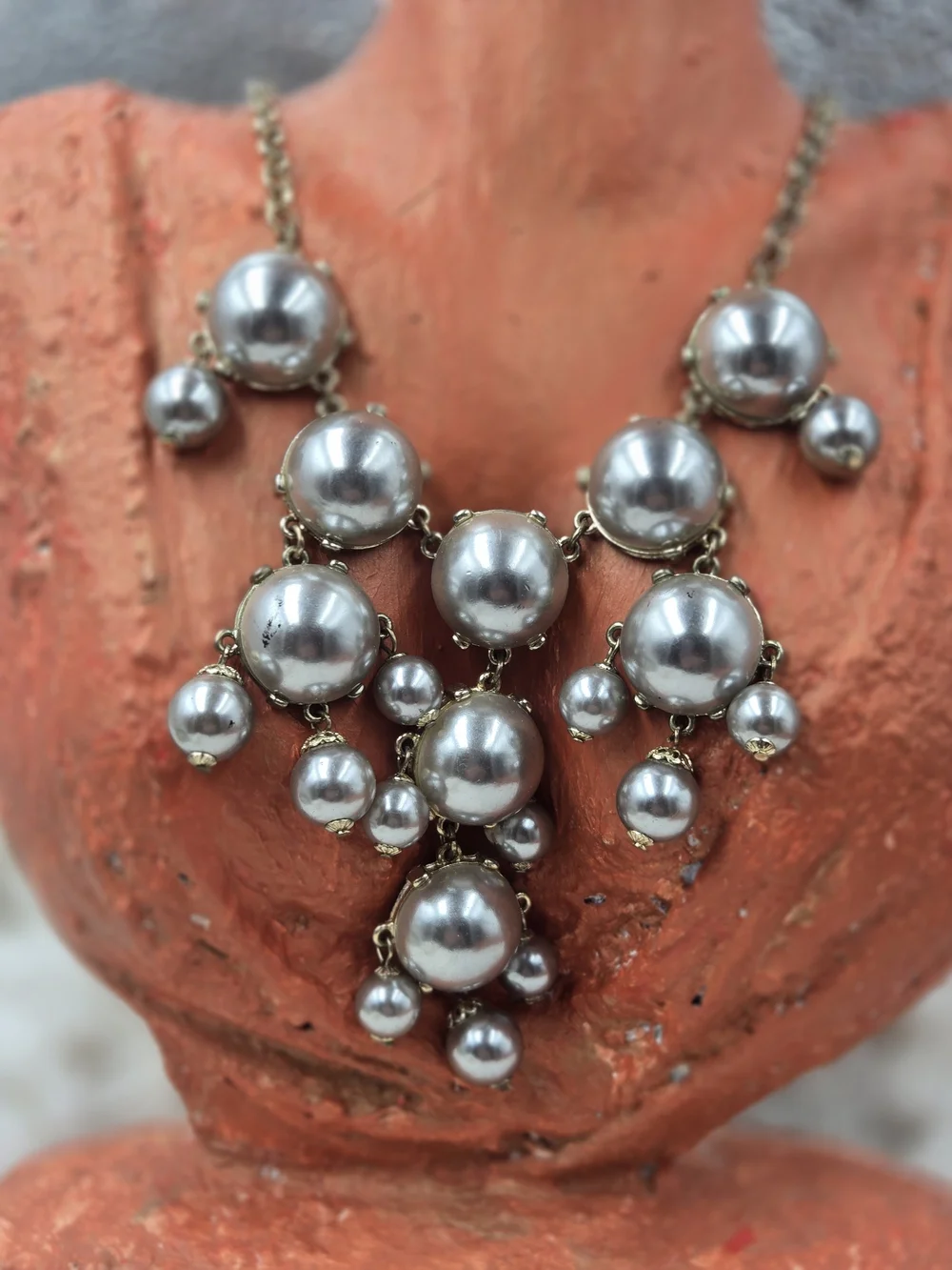 Gold-Tone Silver Pearl Statement Bib Necklace